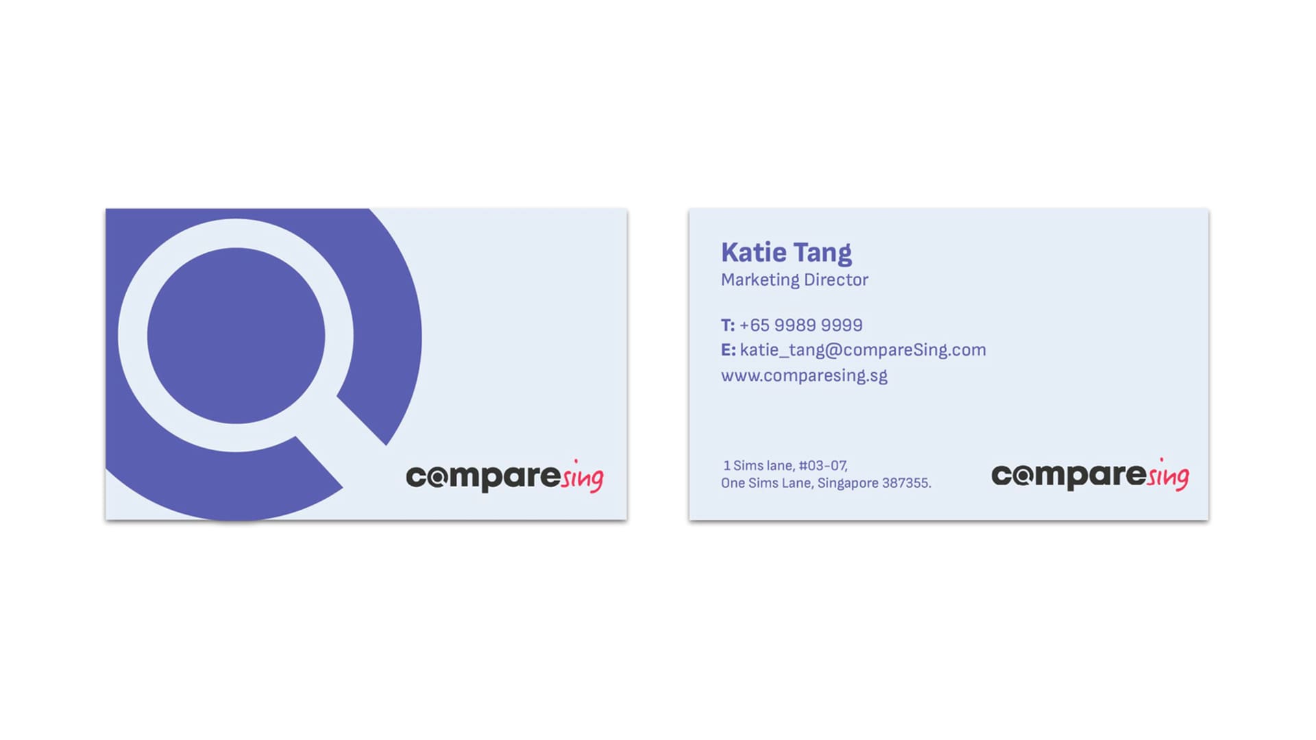 CompareSing business cards, front and back