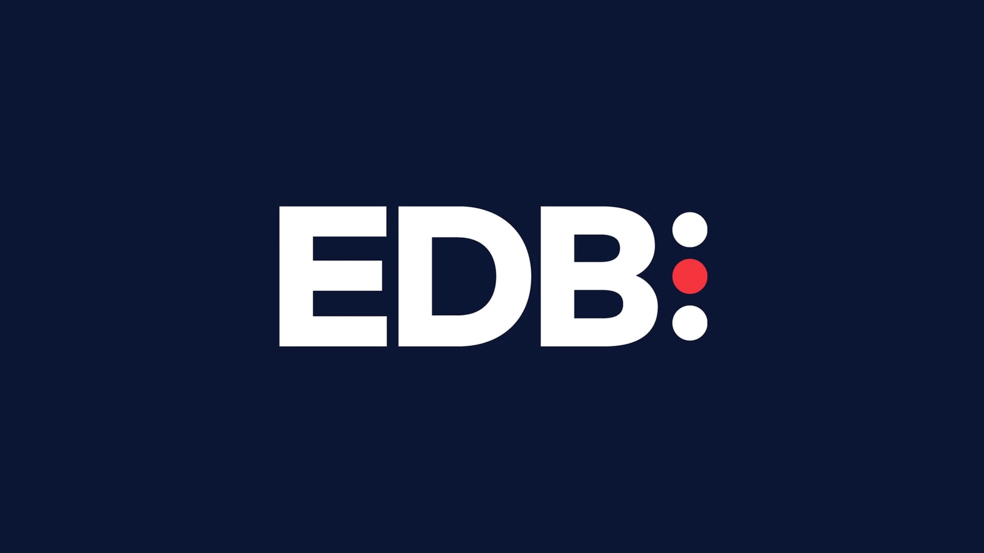 EDB logo in white with a red dot on navy