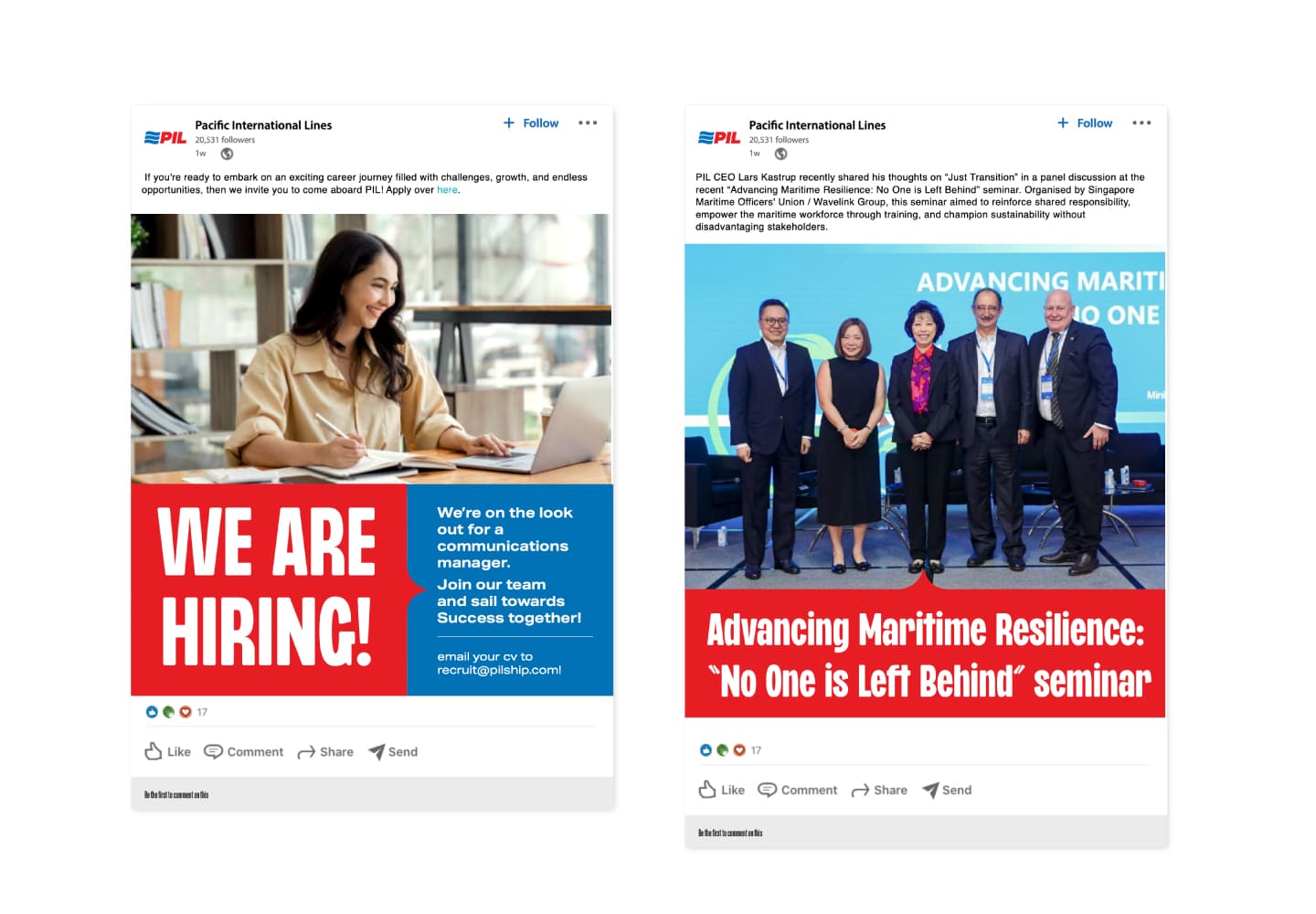 PIL recruitment and event posts on LinkedIn