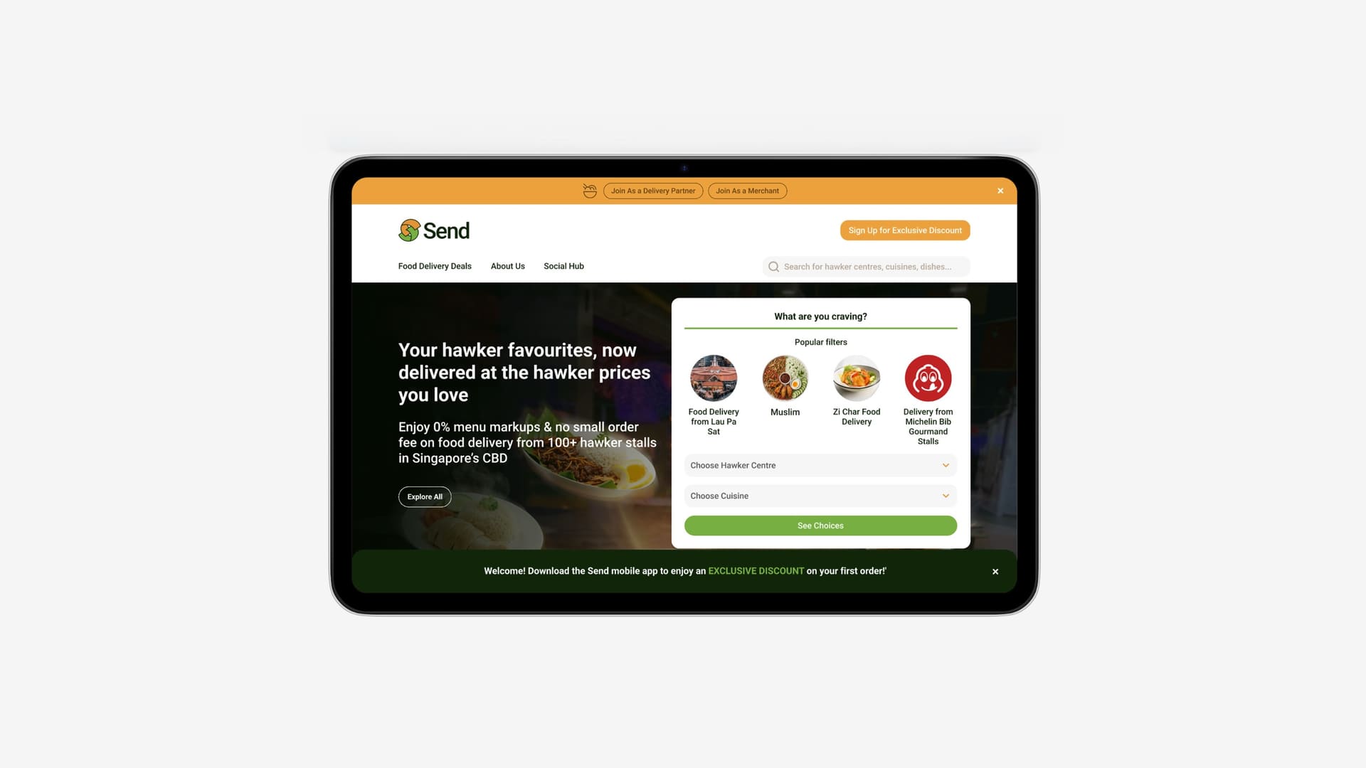 Send web ordering page on a tablet