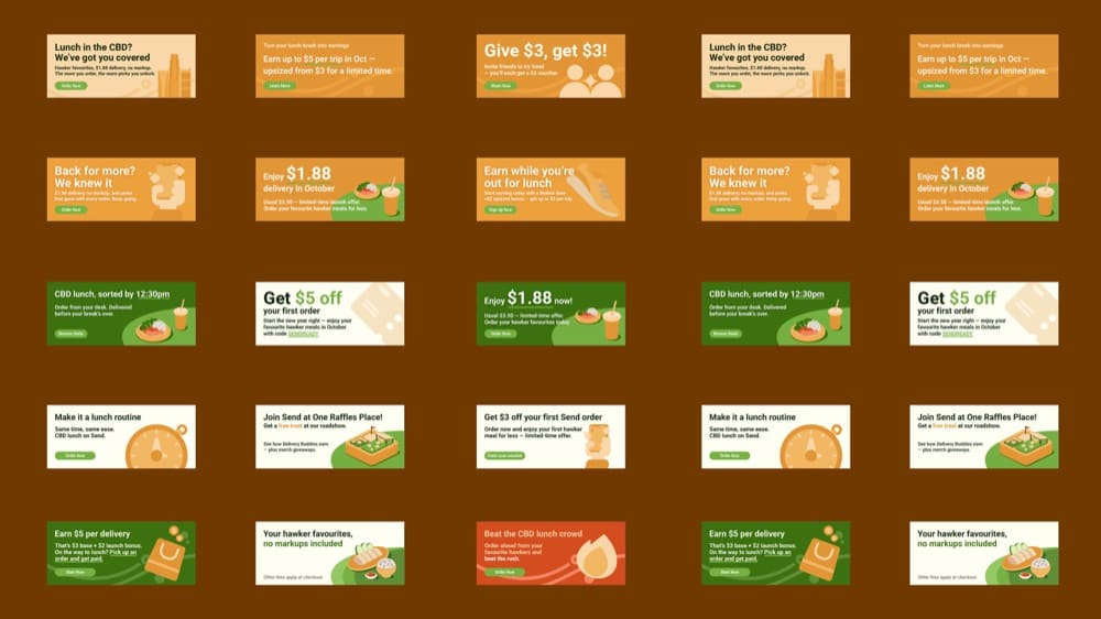 Grid of Send promotional banner variations