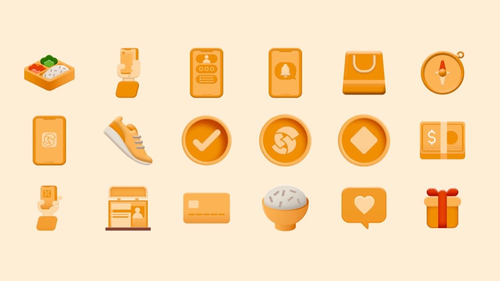 Set of orange 3D Send app icons